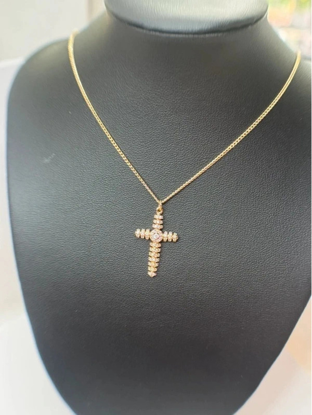 20-22” rose gold tone, gold filled cross necklace.